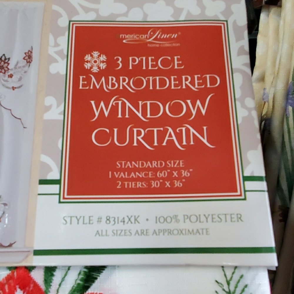 3 PIECE EMBROIDERED WINDOW CURTAIN - Picture 3 of 4
